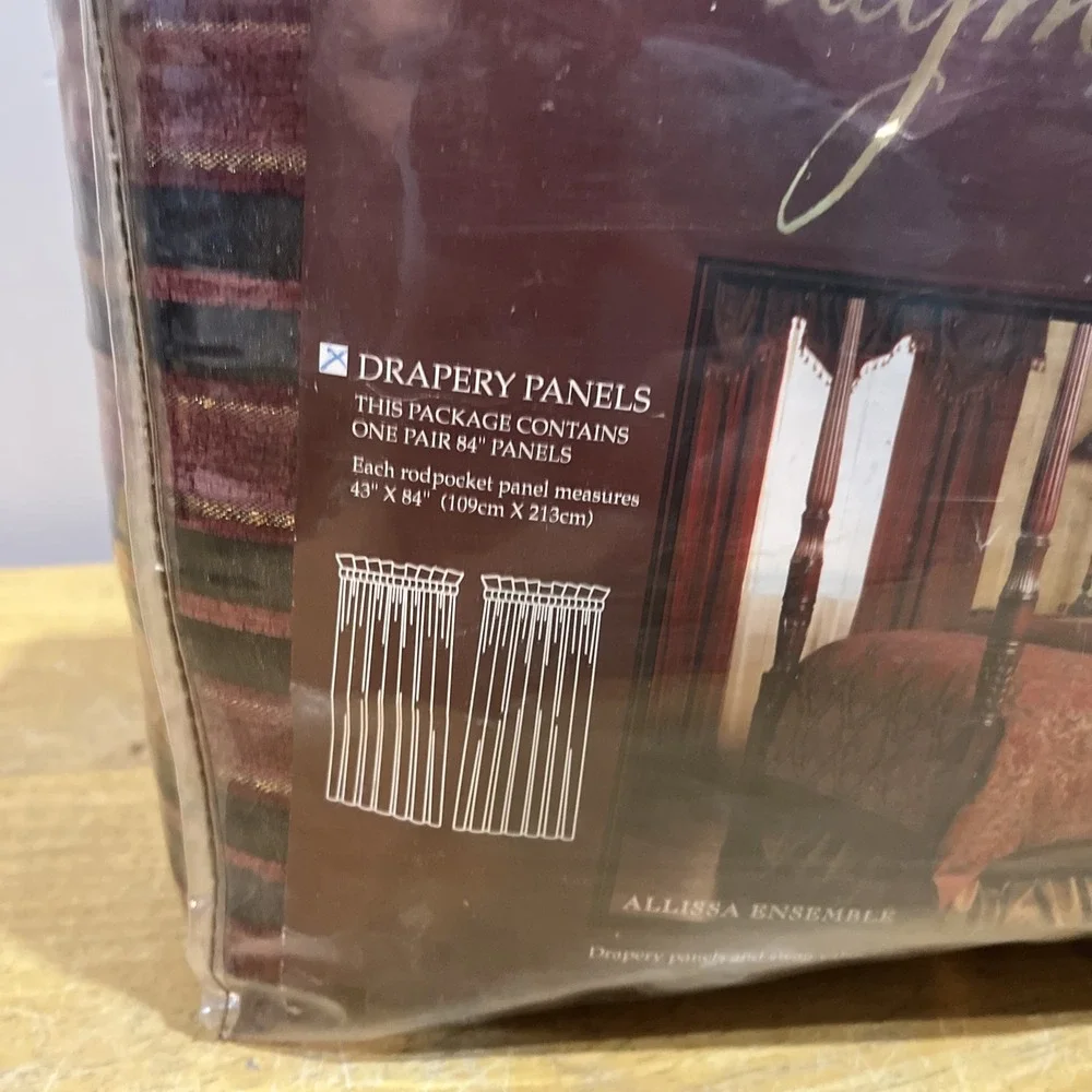 Raymond Waites One Pair‎ Drapery Panels Alissa Striped Copper Burgundy 43x84